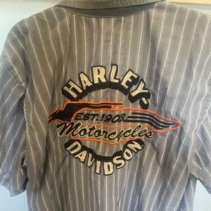 Vintage style Harley mechanic’s shirt - distressed.  Embroidered. Size large.